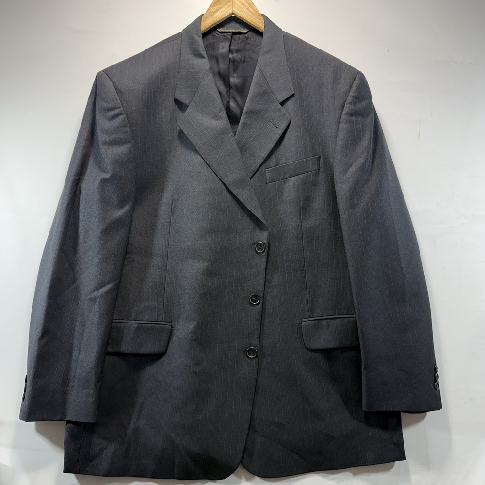 Paul Dione Men's Blazer 48R Sport Coat Jacket Black Pinstripe